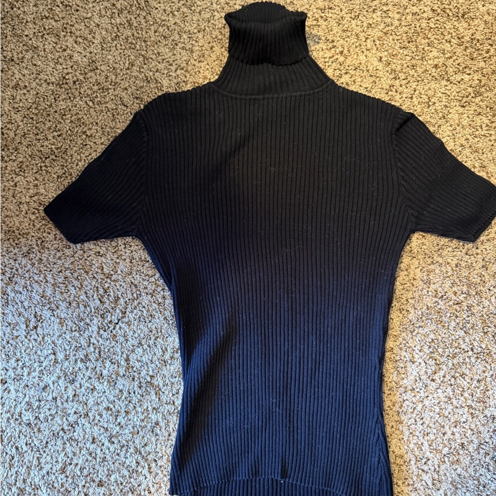 Vintage Navy Ribbed Ralph by Ralph Lauren Turtleneck Short Sleeve Sweater